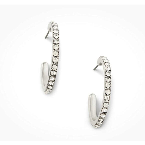 NWT Cabi Eternal Hoop Earrings #2276 Silver Shimmering Rhinestones Sparkle Post - Picture 1 of 2